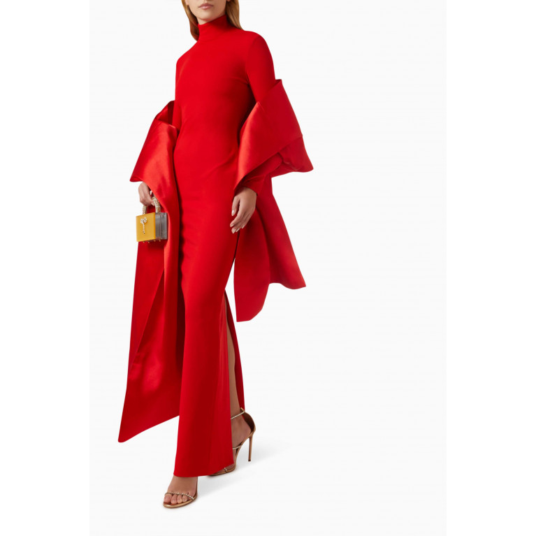 Solace London - Lyana Maxi Dress in Crepe-knit & Twill Red