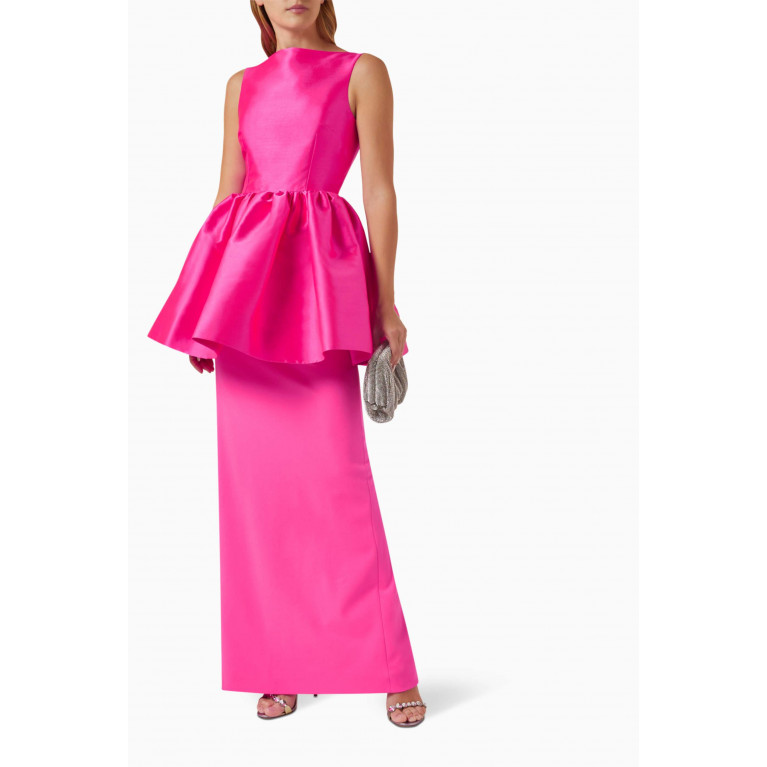 Solace London - Alda Maxi Dress in Crepe-knit & Organza Pink