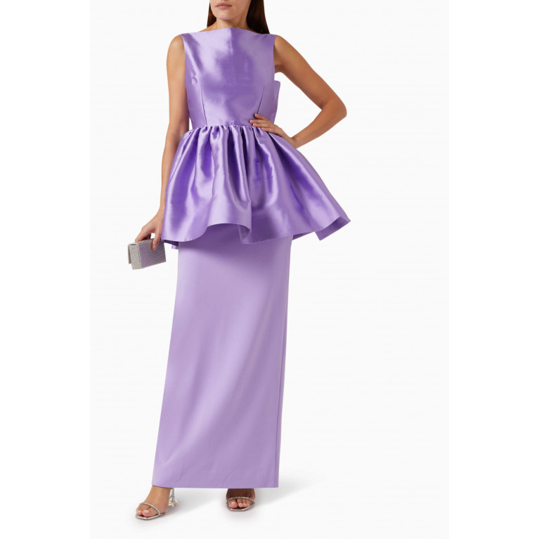 Solace London - Alda Maxi Dress in Crepe-knit & Organza Purple