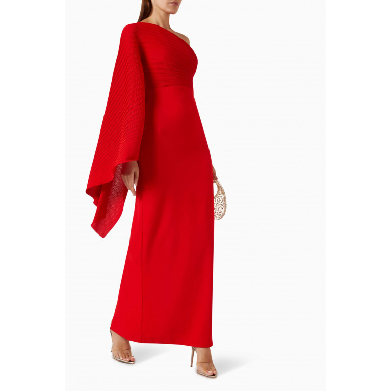 Solace London - Lillia One-shoulder Maxi Dress in Chiffon & Crepe Red