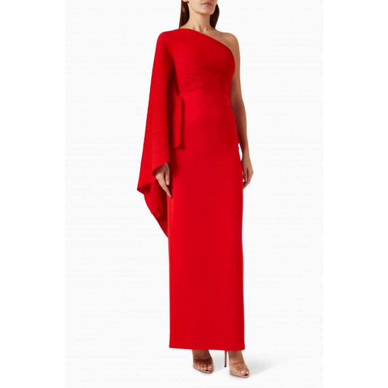 Solace London - Lillia One-shoulder Maxi Dress in Chiffon & Crepe Red