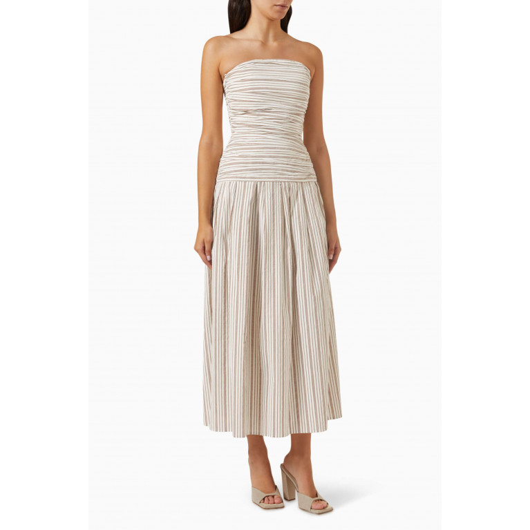 ANNA QUAN - Isadora Striped Midi Dress in Cotton-linen