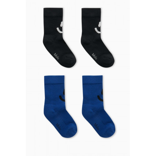 Molo - Norman Smiley Socks in Cotton-Blend, Pack of Two Blue