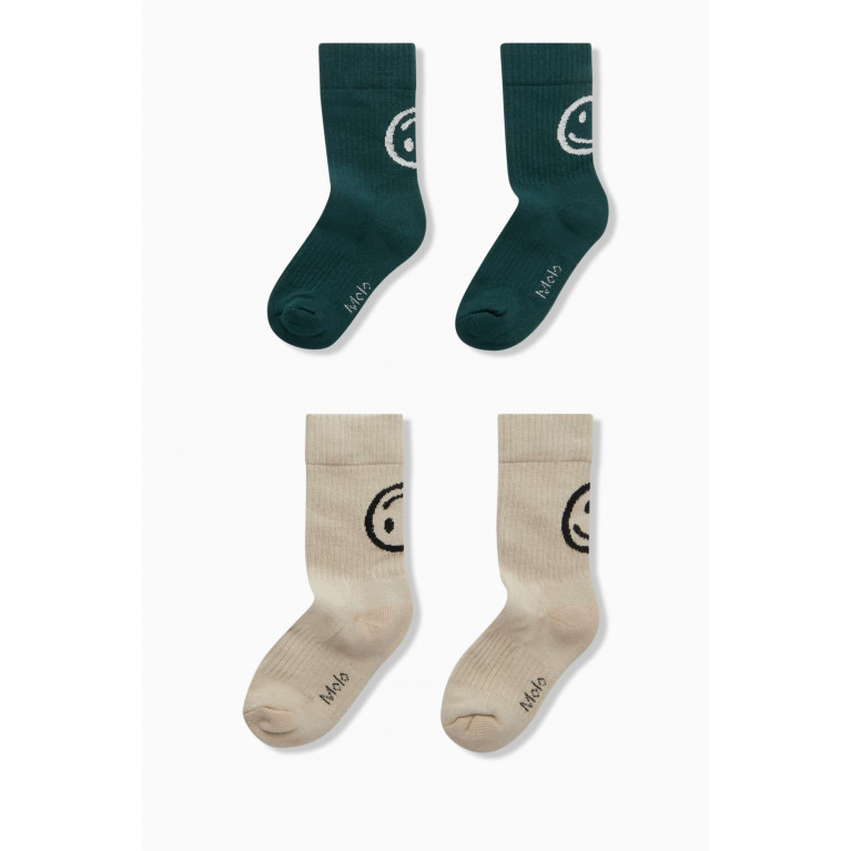 Molo - Norman Smiley Socks in Cotton-Blend, Pack of Two White