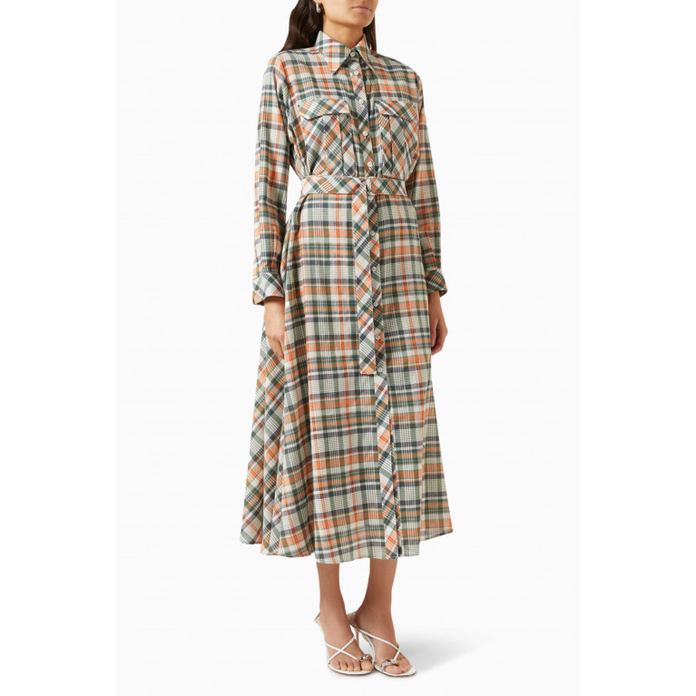 DANEH - Plaid Belted Midi Dress in Cotton