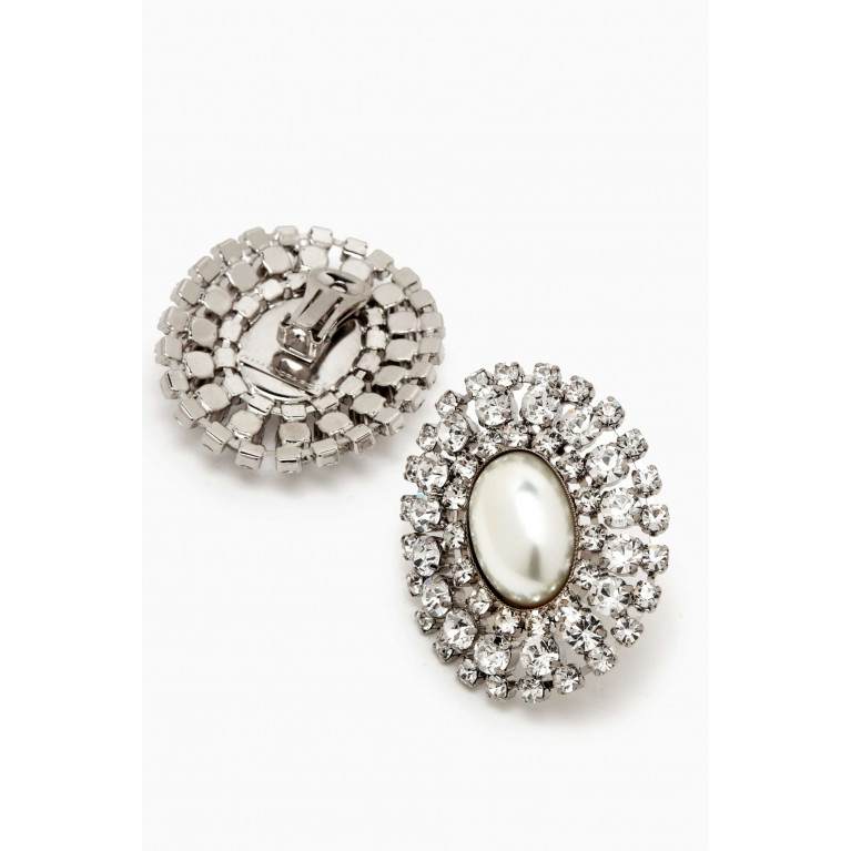 Alessandra Rich - Crystal & Pearl Oval Clip-on Earrings
