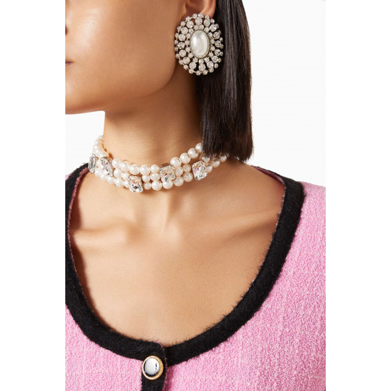 Alessandra Rich - Crystal & Pearl Oval Clip-on Earrings