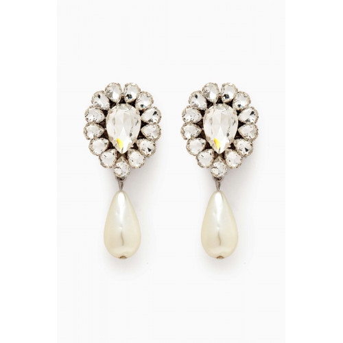 Alessandra Rich - Crystal & Pearl Drop Clip-on Earrings