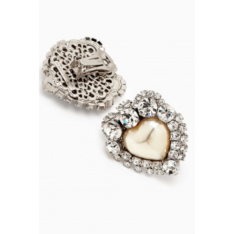 Alessandra Rich - Crystal & Pearl Heart Stud Clip-on Earrings