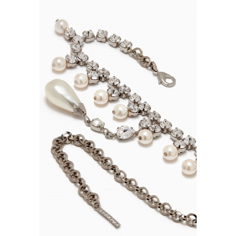Alessandra Rich - Crystal & Pearl Pendant Choker Necklace