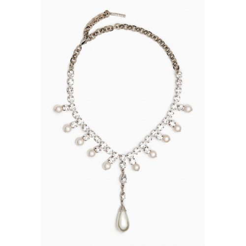 Alessandra Rich - Crystal & Pearl Pendant Choker Necklace