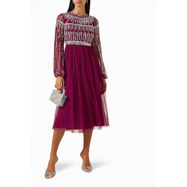 Amelia Rose - Embellished Midi Dress in Tulle