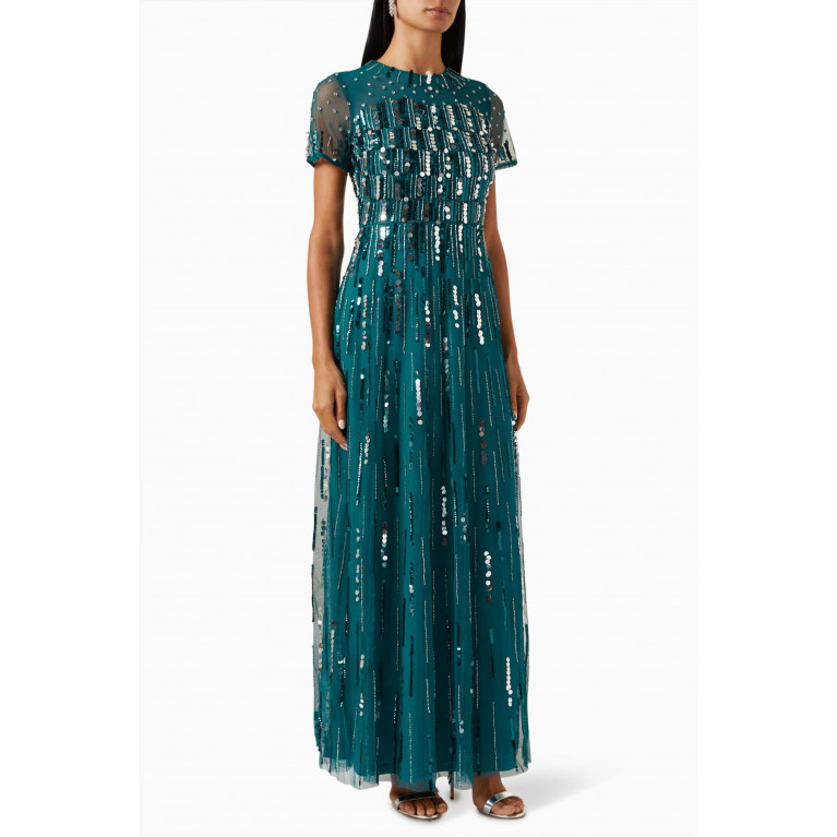 Amelia Rose - Sequin-embellished Maxi Dress in Tulle