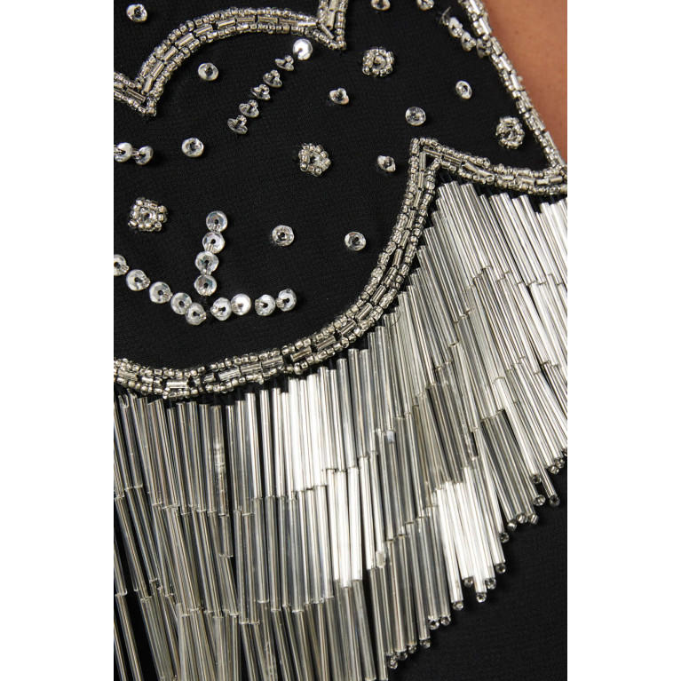 Amelia Rose - Embellished-neckline Midi Dress in Crepe