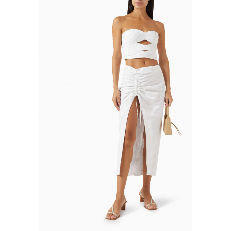 Shona Joy - Strapless Cut-out Ruched Top in Linen-blend
