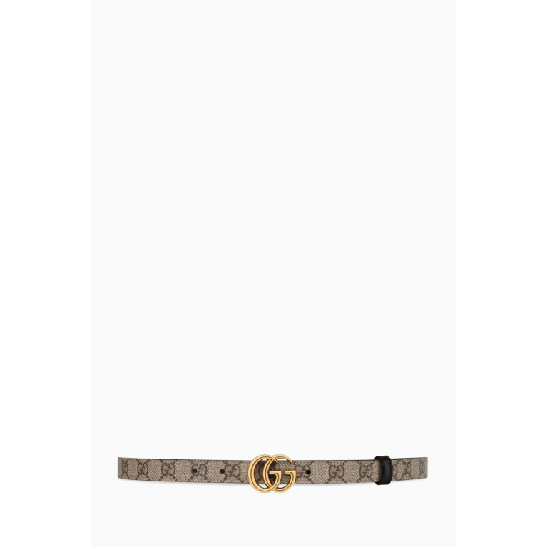 Gucci - GG Marmont Reversible Thin Belt in Canvas & Leather Brown