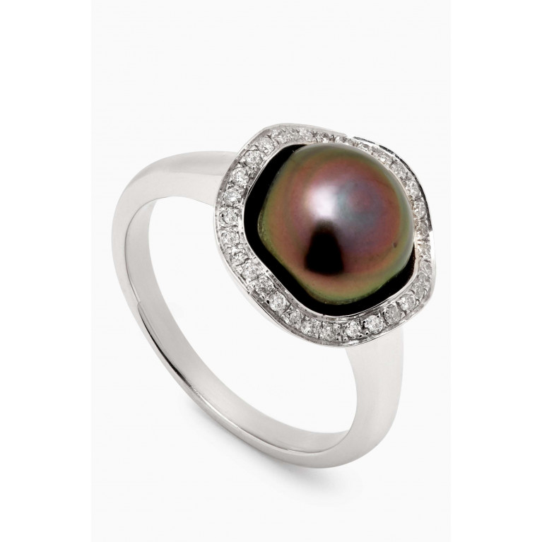 Robert Wan - Amulette Pearl & Diamond Ring in 18kt White Gold Silver