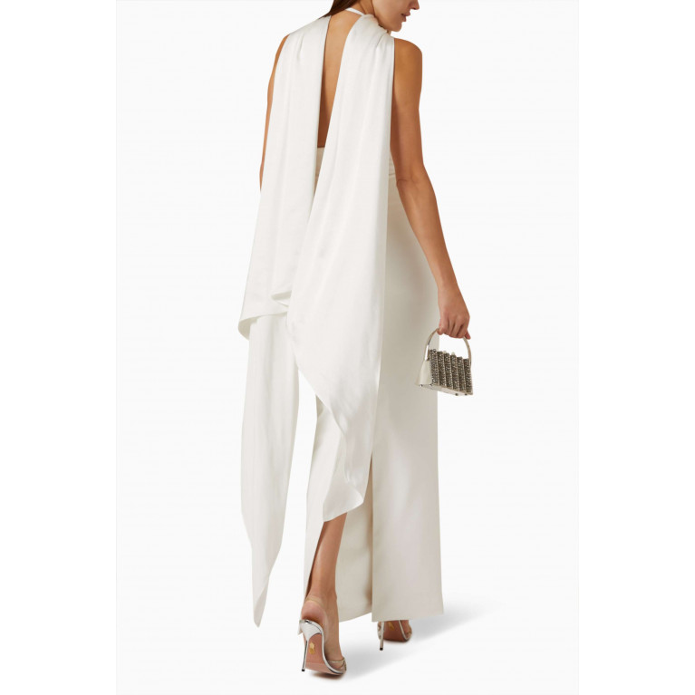Solace London - Dahlia Halterneck Maxi Dress in Satin & Crepe-knit White