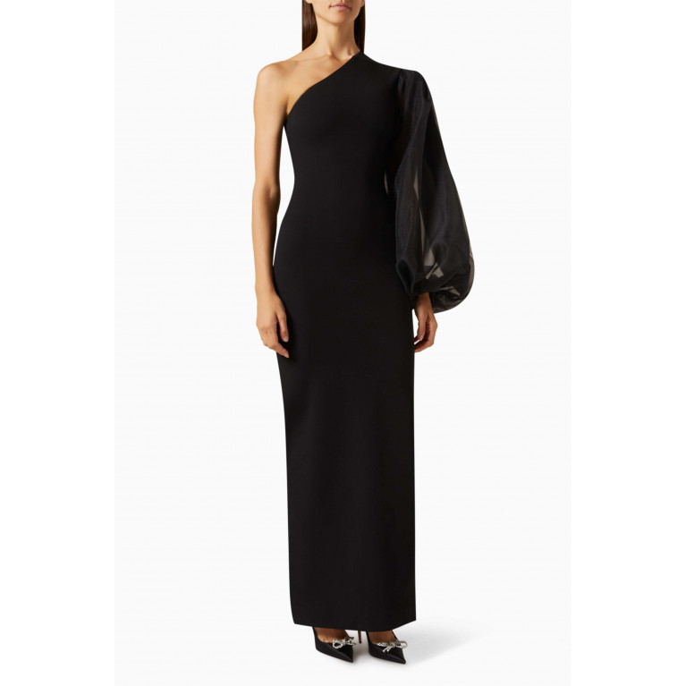 Solace London - Hudson One-shoulder Maxi Dress in Crepe-knit & Organza Black