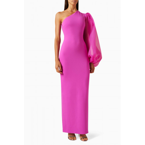 Solace London - Hudson One-shoulder Maxi Dress in Crepe-knit & Organza Pink