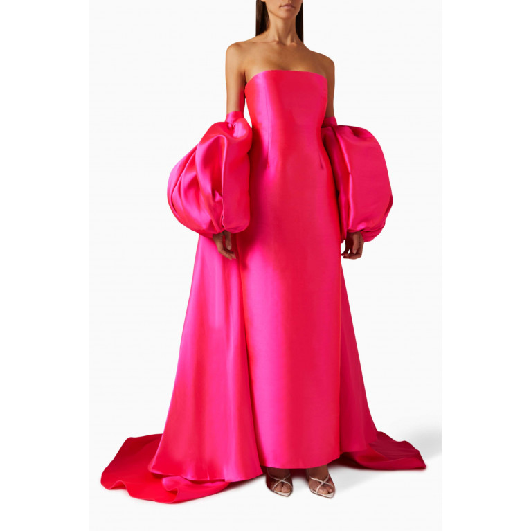 Solace London - Lea Puff-sleeved Maxi Dress in Twill Pink