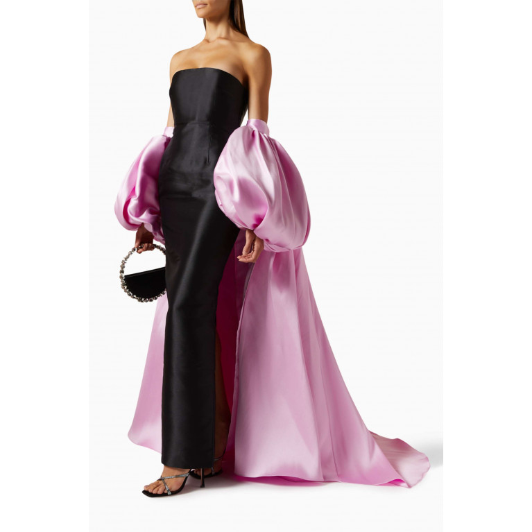 Solace London - Lea Puff-sleeved Maxi Dress in Twill Pink