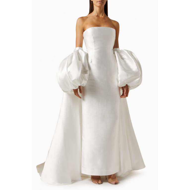 Solace London - Lea Puff-sleeved Maxi Dress in Twill White
