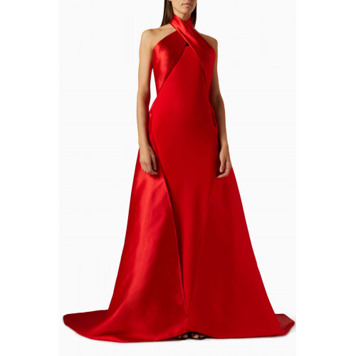 Solace London - Rumi Halterneck Maxi Dress in Twill & Crepe-knit Red