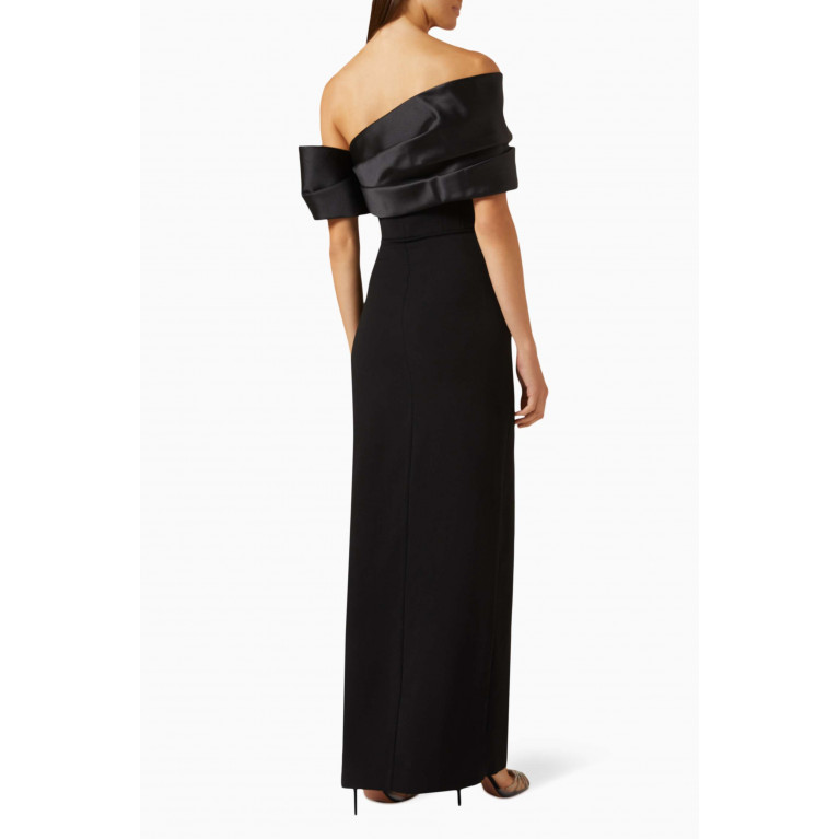 Solace London - Alexis Off-shoulder Maxi Dress in Twill & Woven Crepe Black