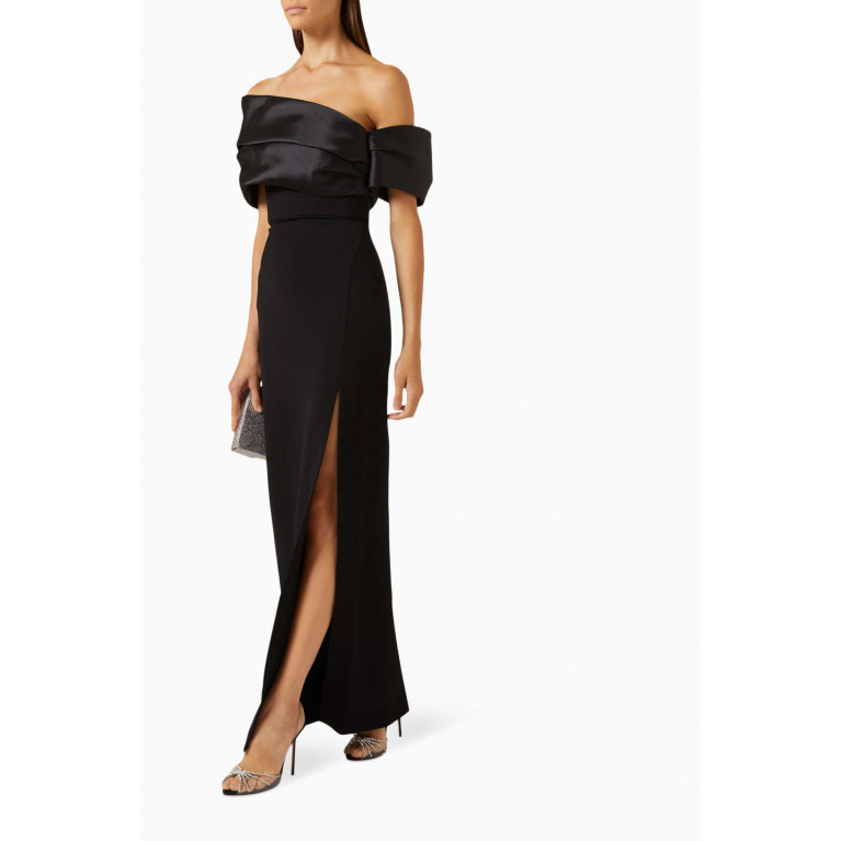 Solace London - Alexis Off-shoulder Maxi Dress in Twill & Woven Crepe Black