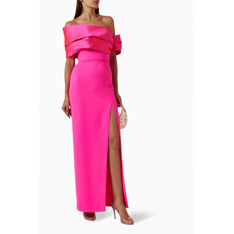 Solace London - Alexis Off-shoulder Maxi Dress in Twill & Woven Crepe Pink