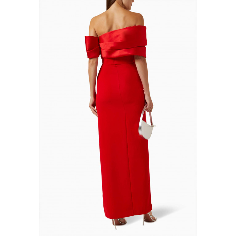 Solace London - Alexis Off-shoulder Maxi Dress in Twill & Woven Crepe Red