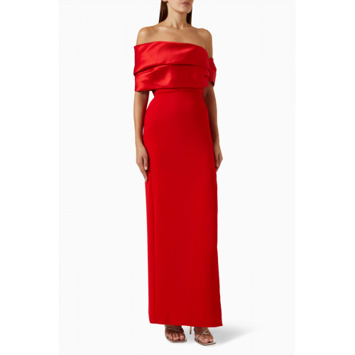 Solace London - Alexis Off-shoulder Maxi Dress in Twill & Woven Crepe Red