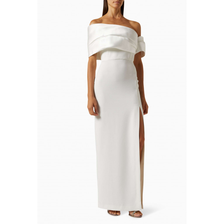 Solace London - Alexis Off-shoulder Maxi Dress in Twill & Woven Crepe White
