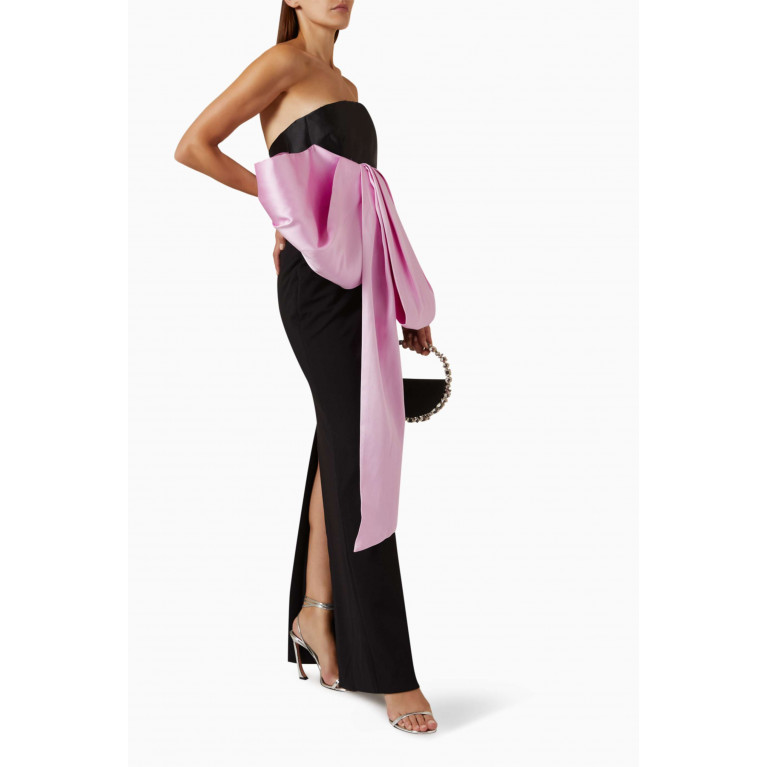 Solace London - Maeve Maxi Dress in Twill & Crepe-knit Pink