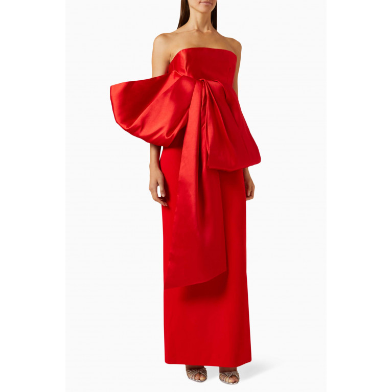 Solace London - Maeve Maxi Dress in Twill & Crepe-knit Red