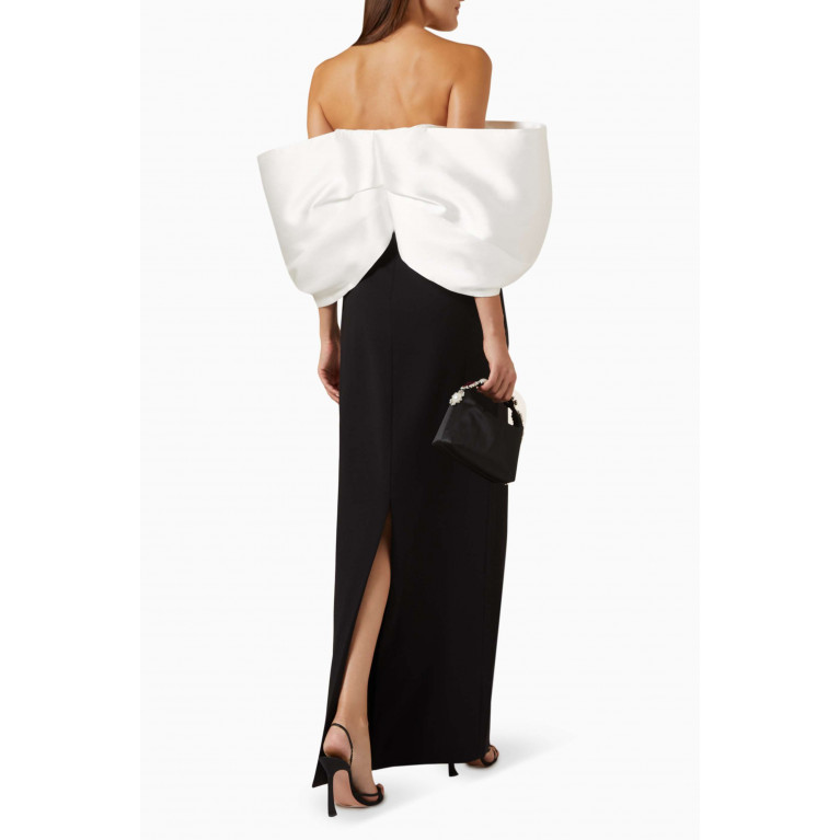 Solace London - Filippa Maxi Dress in Twill & Crepe-knit Black