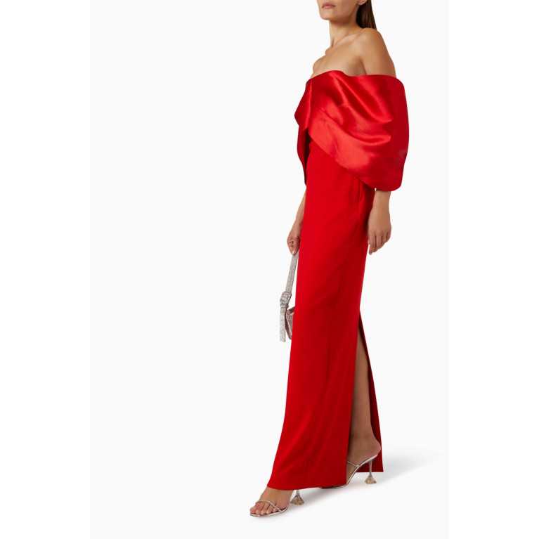 Solace London - Filippa Maxi Dress in Twill & Crepe-knit Red