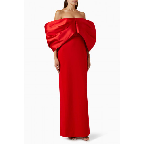 Solace London - Filippa Maxi Dress in Twill & Crepe-knit Red