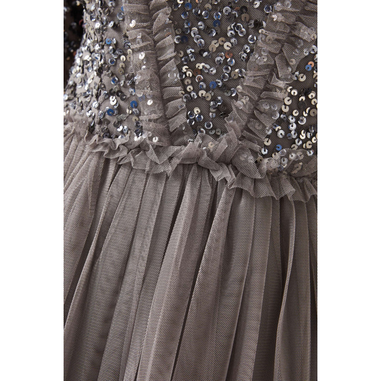 Maya - Sequin-embellished Ruffle Maxi Dress Grey