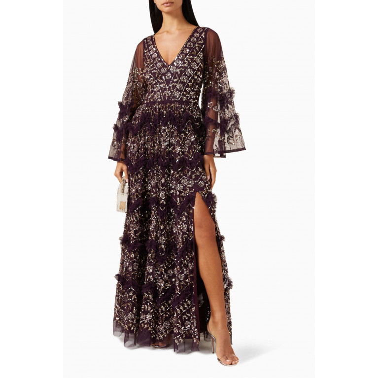 Maya - Sequin-embellished Friled Maxi Dress