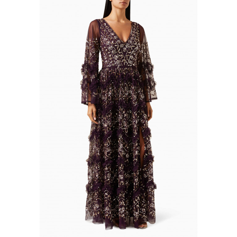 Maya - Sequin-embellished Friled Maxi Dress