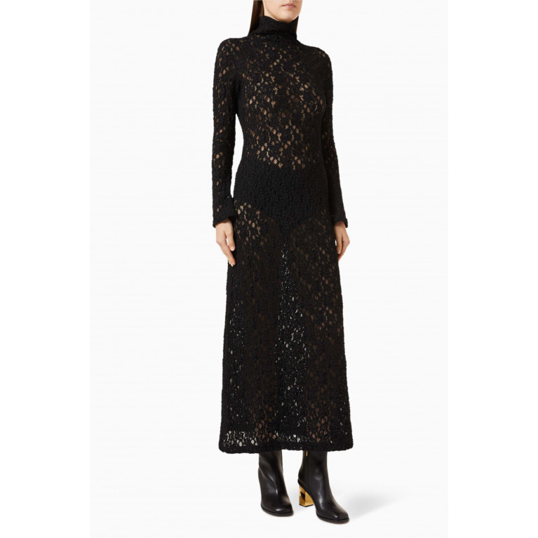 Chloé - Smocked Lace Maxi Dress in Cotton-Blend Black