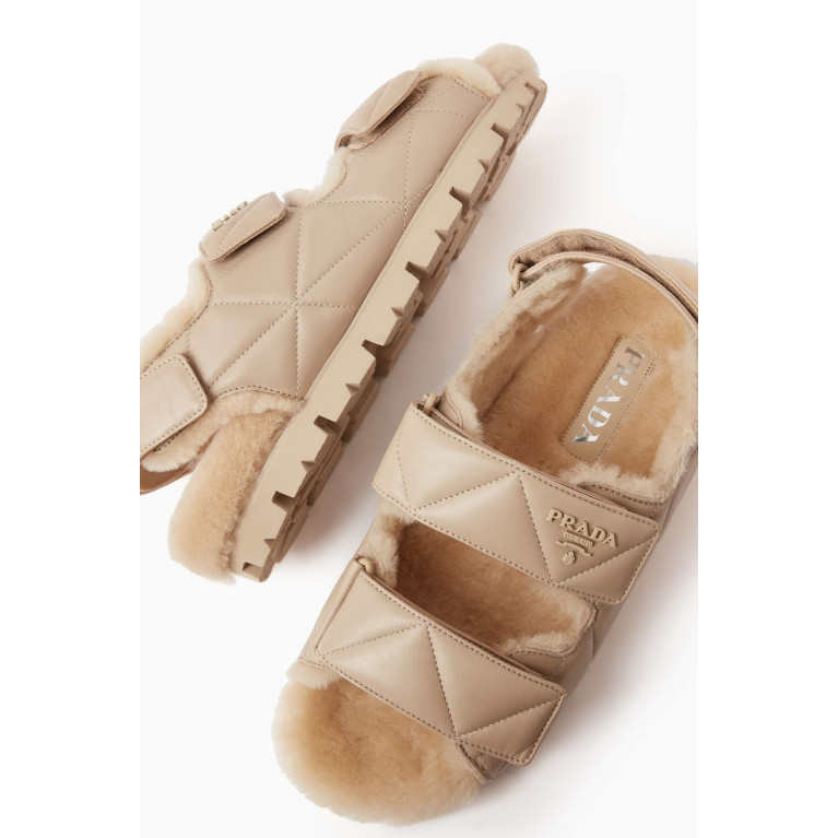 Prada - Flat Sandals in Nappa Leather & Shearling