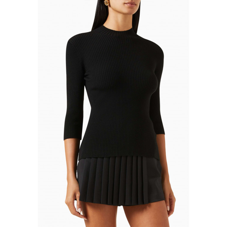Maje - Clover Studs Sweater in Ribbed Knit Black
