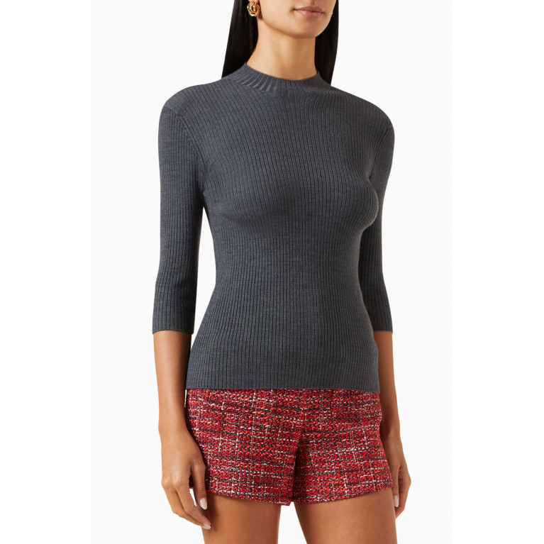 Maje - Clover Studs Sweater in Ribbed Knit Grey