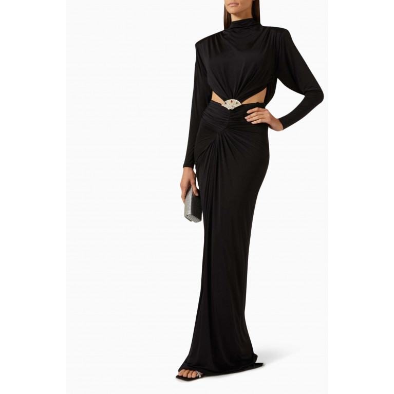 Raisa & Vanessa - Crystal-embellished Maxi Dress in Jersey Black