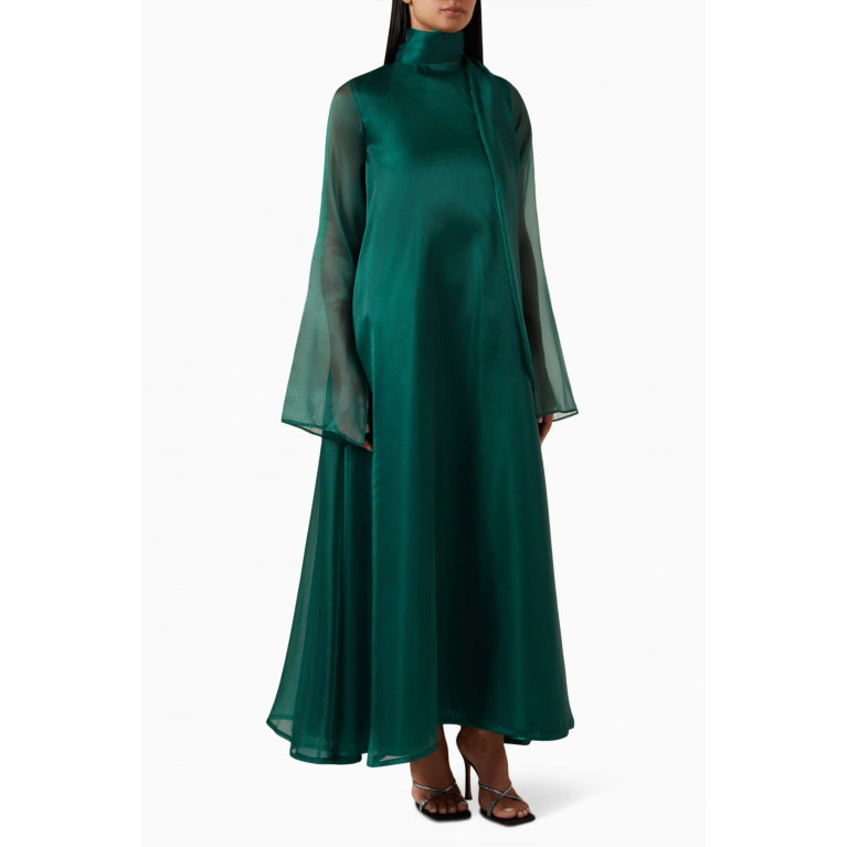 Roua AlMawally - Cloche Maxi Dress in Ombré Organza Green