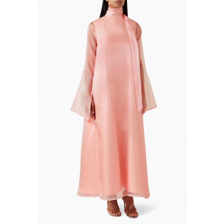 Roua AlMawally - Cloche Maxi Dress in Ombré Organza Pink