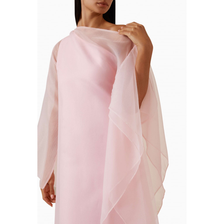 Roua AlMawally - Layered One-shoulder Maxi Dress in Satin & Organza Pink